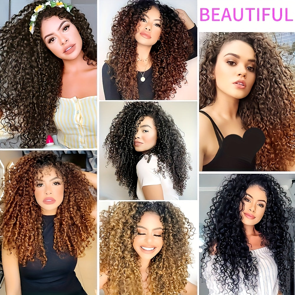 Deep Brown Clip-in Hair Extensions - Jerry Curl Style, High-Temperature Synthetic Fiber, Perfect for Women'S Hair Extensions, Natural Looking Basics Collection, Hair Extension for Women